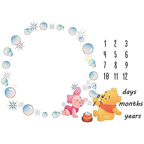Baby Monthly Blanket Newborn Photo Props Shoots Backdrop Personalized Animal Yellow Bear Pink Elephant Blowing Bubbles Photography Growing Infants Toddlers Soft Fleece Swaddle Blanket