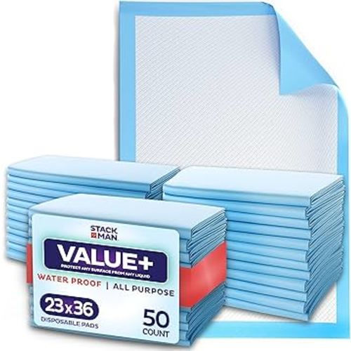 Chucks Pads Disposable [50-Pack] Underpads 23x36 Incontinence Chux Pads Absorbent Fluff Protective Bed Pads, Pee Pads for Babies, Kids, Adults & Elderly | Puppy Pads Large for Training Leak Proof