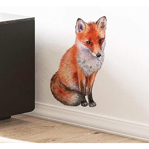 ROFARSO Lifelike Lovely Cute Red Fox Animal Vinyl Wall Stickers Removable Wall Decals Art Decorations Decor for Nursery Baby Bedroom Playroom Living Room Murals