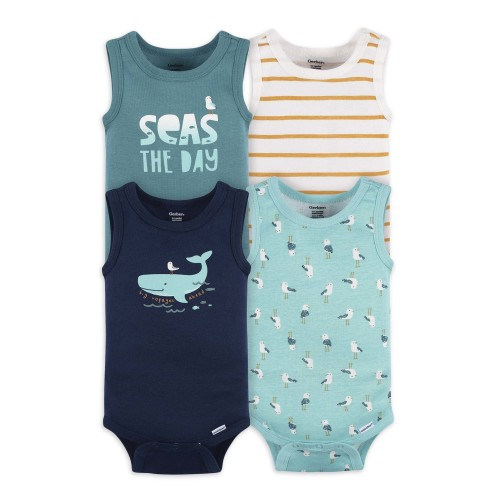 Gerber Baby Boy Tank Onesies Bodysuits, 4-Pack, Sizes Newborn - 24 Months
