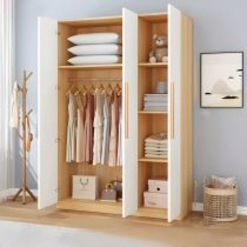 Modern Style Wardrobe Cabinet Engineered Wood Wardrobe in Natural/White - Natural Wood/ White 47"L x 20"W x 71"H