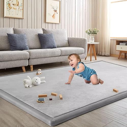 Baby Play Mat for Floor Tummy Time Mat Nursery Rug Muscle Mat Area Rug Playroom Rug Tatami Mat 50x50" Memory Foam 1.3" Thick Crawling Mat For Babies,Toddlers, Infants, Kids(Light Gray)