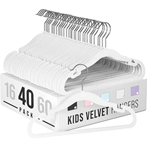 Clothes Baby Hangers for Closets - Unique Notches for Non Slip. Heavy-Duty Velvet Kids & Toddler Hangers for Closet | Ultra Thin Design for Space Saving. Ganchos De Ropa para Bebe (40 Pack White)