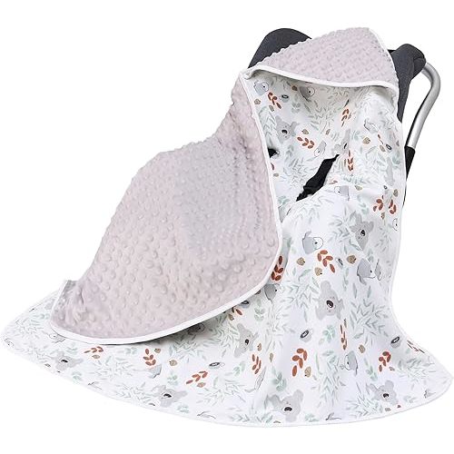 Miracle Baby Car Seat Blanket for Babies, Lightweight Cotton Swaddle Blanket with 3/5-Point Harness, Soft Minky Dot Wrap for Infant Boy Girl, 35" x 35"