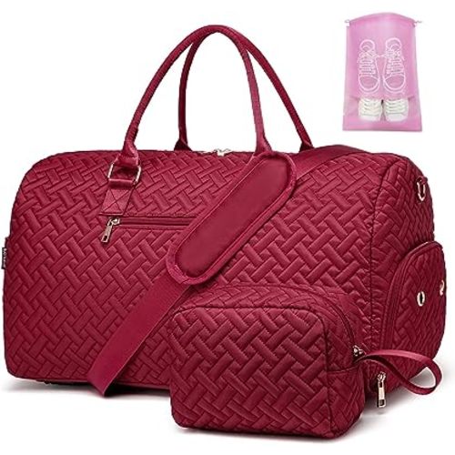 Duffle Bag for Travel, Weekender Bag with Shoe Compartment, Carry On Overnight Bag for Women with Toiletry Bag, Gym Bag with Wet Pocket, Hospital Bags for Labor and Delivery Beige