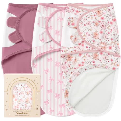 Yoofoss Baby Swaddles 0-3 months 100% Organic Cotton Adjustable Swaddle 0-3 Months 2 Zippers Newborn Swaddle Sack, Breathable Soft Durable