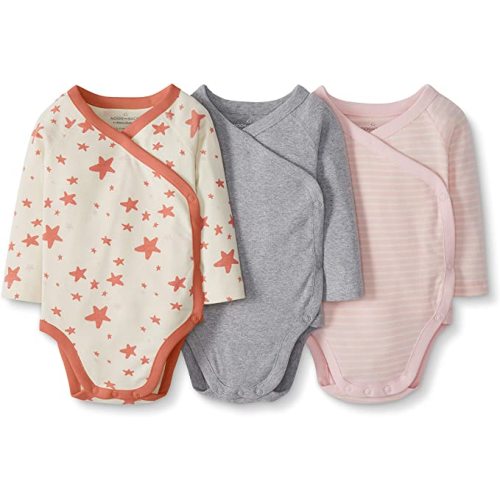 Moon and Back by Hanna Andersson Unisex Babies' Long-Sleeve Side Snap Bodysuit, Pack of 3 - Newborn - Pink