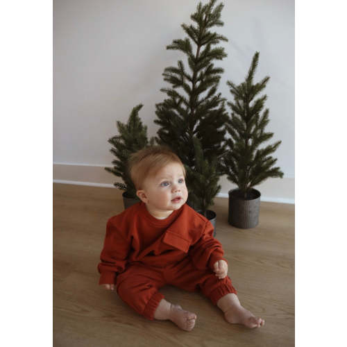 Cargo Sweatshirt Set in Brick Red