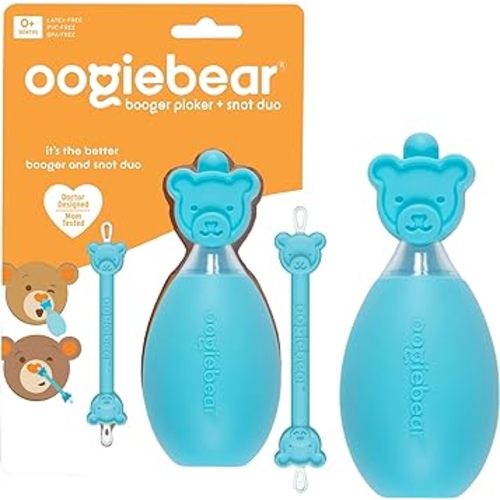 oogiebear Bear Pair — The Safe Baby Booger Cleaner and Nose Sucker Duo | Bulb Aspirator and 2-in-1 Nose and Ear Wax Cleaner | Latex and BPA Free - Blue - Blue bear pair