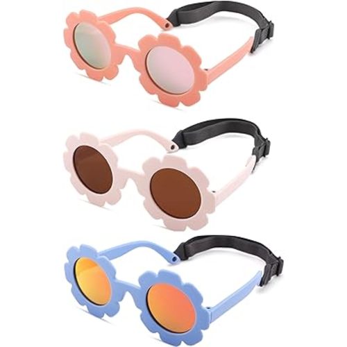 Polarized Baby Sunglasses with Strap - Unbreakable Infant Flowers Sunglasses for Newborn Girls Boys Age 0-12 Months