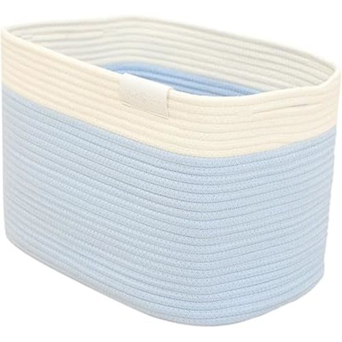 Cotton Rope Storage Basket | Woven Rope Basket for Laundry, Toys, Blankets, Books | Bins for Organizing Living Room, Nursery | 1-Pack | 15"x10"x10", Blue - Milky White