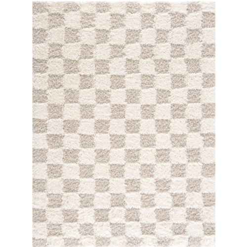 5'x7' Atira Light Brown Checkered Area Rug | Checkered Shag Rug