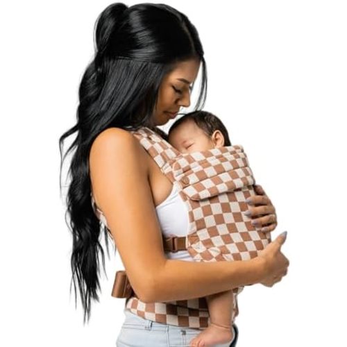 Mabē Monarch Ergonomic Baby Carrier – Premium Cotton Soft Structured Newborn to Toddler Carrier with Hip-Healthy Design, 3 Carry Positions (9-46 lbs), Lightweight & Breathable, (Mocha Check)