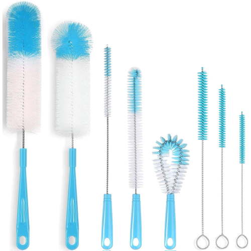 8-Pack Bottle Cleaning Brush Set - Long Handle Baby Bottle Cleaner for Washing Narrow Wine/Beer Bottle, Thermos, Hummingbird Feeder, Sports Well, Plus Kettle/ Straw Brush