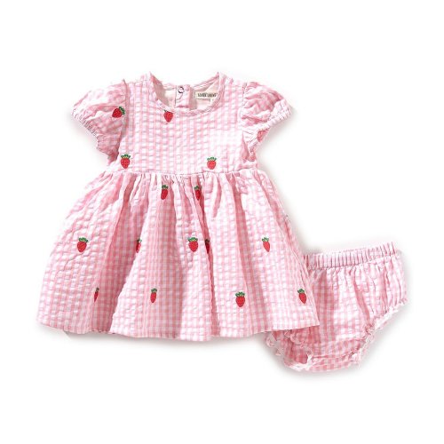 Adventurewear 360 Baby Girls 3-24 Months Round Neck Short Sleeve Gingham Strawberry Print Dress