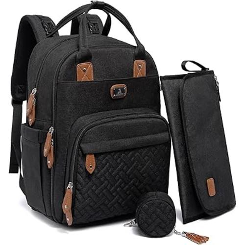 Dikaslon Diaper Bag Backpack with Portable Changing Pad, Pacifier Case and Stroller Straps, Large Unisex Baby Bags for Boys Girls, Multipurpose Travel Back Pack Moms Dads, Black