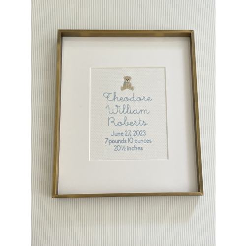 Bear Custom Embroidered Birth Announcement Wall Art