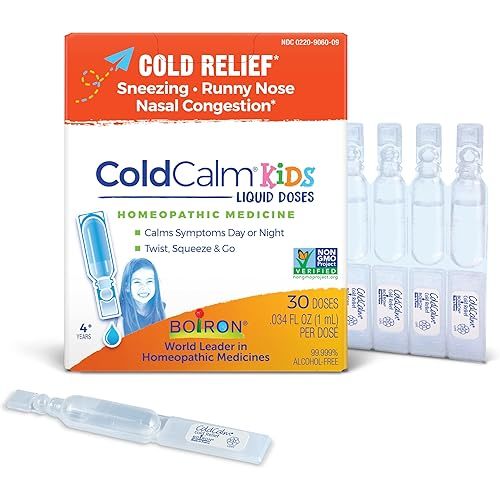 Boiron ColdCalm Kids Single-Use Drops for Relief from Cold Symptoms of Sneezing, Runny Nose, and Nasal Congestion - Sterile and Non-Drowsy Liquid Doses - 30 Count