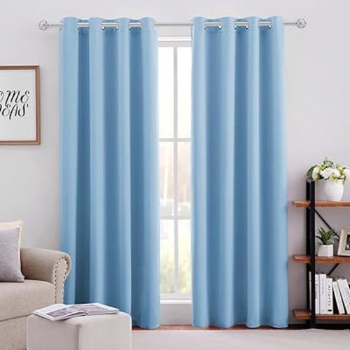 HOMEIDEAS Blackout Curtains 52 X 96 Inch Long Set of 2 Panels Baby Blue Room Darkening Bedroom Curtains/Drapes, Thermal Grommet Light Blocking Window Curtains for Living Room