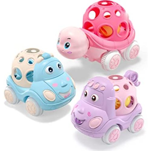 Baby Girl Toy Cars for Babies, Pink Car Toys for Baby Girls Gifts, Toy Car for Infant Toddler Girl, Push and Go Trucks Rattles Soft Rattle Car for Toddlers Infants Gift