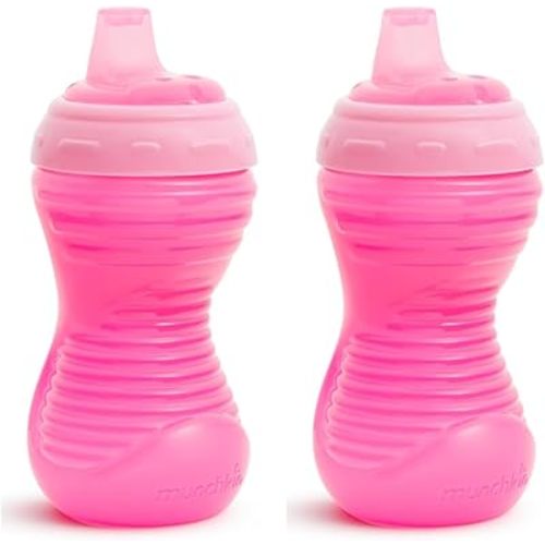 Munchkin Sippy Cups, 10oz Mighty Grip Spill Proof Toddler Cups for 6+Month Old - EZ to Hold Contoured Design, Soft Silicone Spout, Top Rack Dishwasher & Freezer Safe, BPA Free, (Pink 2 Count)