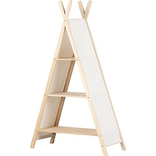 South Shore Sweedi Teepee 3 tier Shelving Unit-Natural Cotton and Pine