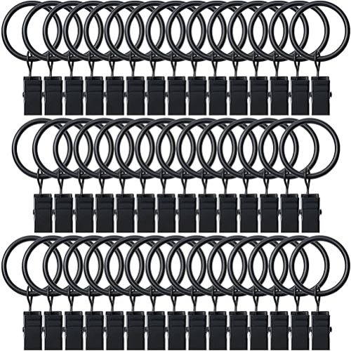 BOOMIBOO 44 Pack Curtain Rings with Clips, Drapery Clips with Rings, Hangers Drapes Rings, Drapery Rings 1 inch, Fits up to 5/8 inch Diameter Curtain Rod, for Hanging Drapes Bows Hat and So On