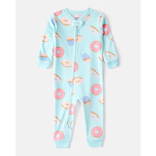 Baby Girl Donuts Print DreamPlush Long-Sleeve Snug Fit 1-Piece Pajamas - Blue - Carter's | Carter's