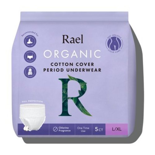 Rael Organic Cotton Disposable Period Underwear, for Heavy Flows, Size L/XL, 5 Count