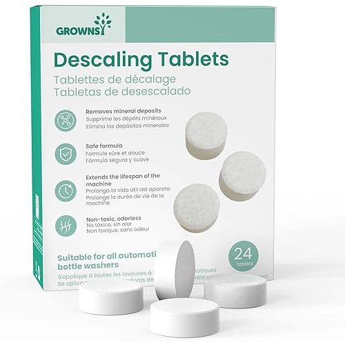 GROWNSY Descaler Tablets, 24 Descaling Tablets Compatible with Momcozy, Baby Brezza, Papablic Bottle Washer, Effective for Bottle Washer, Warmer, Sterilizer, Formula Maker & Baby Feeding Essentials