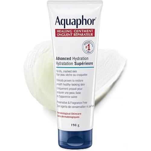 Aquaphor Healing Ointment, Multipurpose Ointment for Dry, Cracked Skin, Chafing, Cuticle Care, Fragrance Free, Non Greasy and Non Comedogenic Body Moisturizer, Dermatological Skin Care, 198g Tube