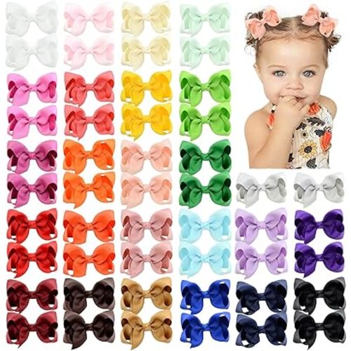 50PCS 3Inch Hair Bows for Girls Grosgrain Ribbon Toddler Hair Accessories with Alligator Clips for Toddlers Baby Girls Kids Teens in Pairs