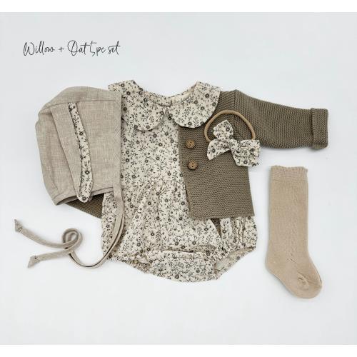 Baby Girl Cotton Floral Romper | OPTION SETS| socks + Bow + Cardigan | Allie Floral OAT