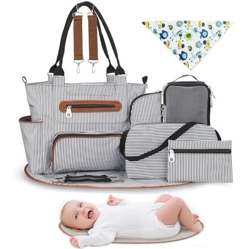 Moclever 8pc Diaper Tote Set, Baby Essentials with Multifunctional Diaper Bags, Bottle & Mesh Bag