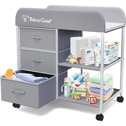 G TALECO GEAR Baby Changing Table, Portable Changing Table, Diaper Changing Station with Waterproof Pad, Changing Table Dresser with 3 Storage Baskets, Mobile Nursery Organizer for Newborn Essentials