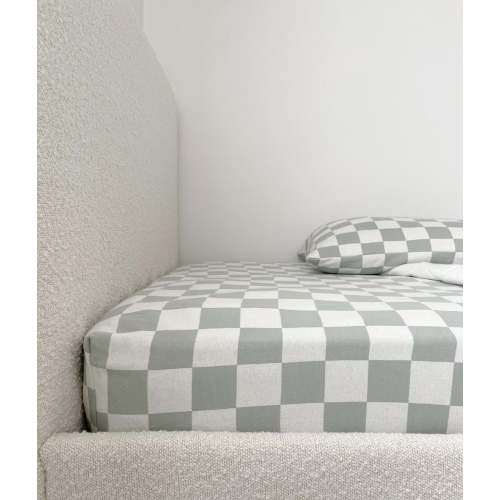 Bengali Bedding | Fitted Jersey Cotton Sheet - Sage Gingham