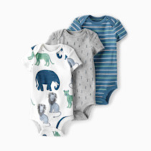 Carter's Little Planet 3-Pack Organic Cotton Rib Bodysuits - Wildlife Print, Geo Print, Stripes, Newborn