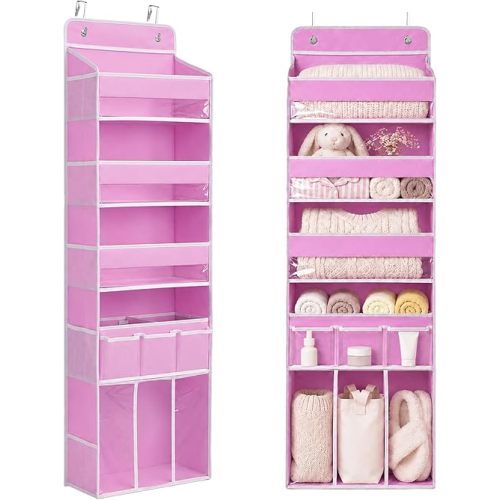 Door Hanging Storage Organizer with 3Bins1 Movable Baby Diaper Caddy,1Large capacity diaper stacking storage Organizer,10Side Pockets,Suitable to Store All Items,Bedroom Nursery Essentials. (Pink)