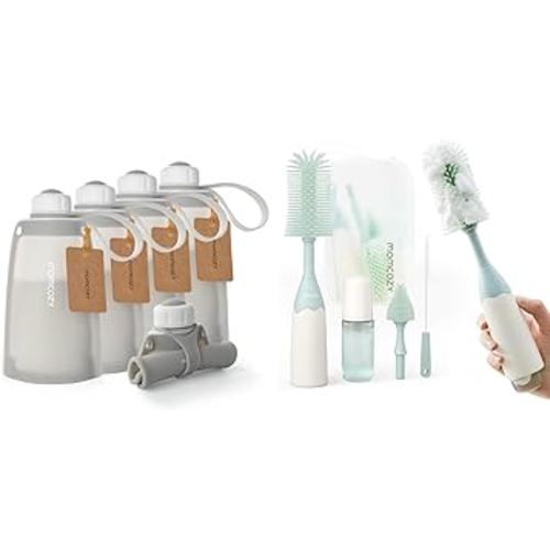 No Leak Momcozy Silicone Breastmilk Storage Bags & Momcozy Bottle Brush Kit