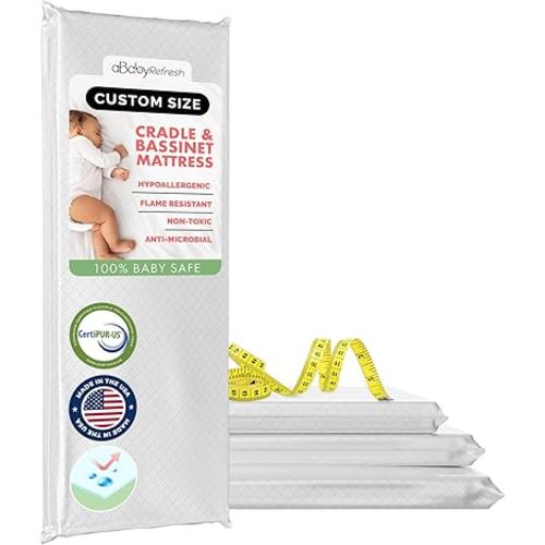 Custom Size Cradle Baby Mattress and Bassinet Mattress – Firm Foam Baby Bed with Waterproof Vinyl Cover – Non-Toxic Hypoallergenic Cushion Pad Replacement for Infant Bed