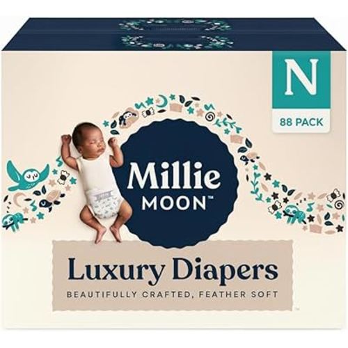Millie Moon Luxury Diapers,Size 0 (up to 10 lbs), 88 Count, Absorbent, Keeps Baby Dry and Comfortable, Skin Safe Disposable Baby Diaper (Packaging May Vary)