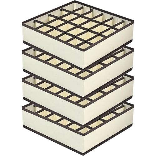 Joyoldelf Sock Drawer Organizer Divider Underwear Organizer 24-cell Fabric Dresser Drawer Organizers Storage Boxes for Socks Lingerie, Handkerchiefs, Ties 4 Pack (Beige)