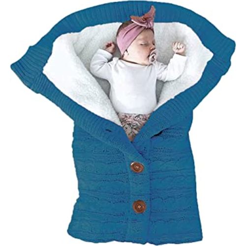 XMWEALTHY Unisex Infant Swaddle Blankets Soft Thick Fleece Knit Baby Girls Boys Stroller Wraps (Dark Blue)