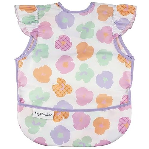 Tiny Twinkle Mess Proof Baby Bib - Waterproof & Lightweight Baby-Led Weaning Apron | 100% Recycled Polyester, Easy Clean & Machine Washable (Floral Pop, Small 6-24 Months)