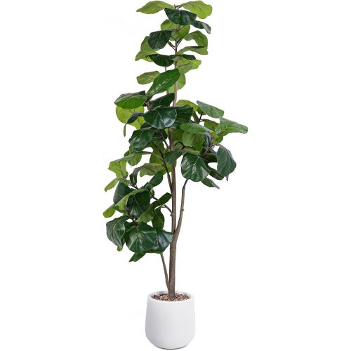 Artificial Fiddle Leaf Tree, 6ft Faux Plant Fake Ficus Lyrata Silk Trees with White Planter, Artificial Fig Trees Floor Plants for House Office Living Room Indoor Home Decor, Housewarming Gift