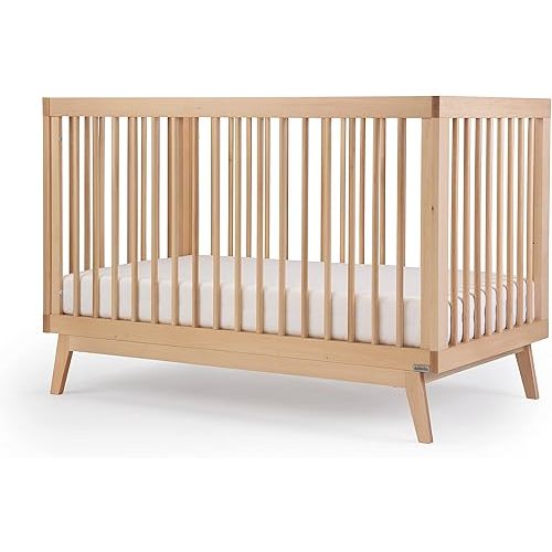 dadada Baby Soho 3-in-1 Convertible Wooden Crib to Toddler Bed - Made in Italy, GREENGUARD Gold Certified, Baby-Safe Finish, Sustainable Beech Wood, Modern Design, 3 Adjustable Heights (Natural)