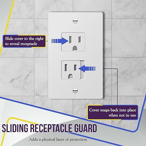 ENERLITES Child Proof Outlet Cover, Self-Closing, Fits Both Duplex and Decorator Outlet, Safety Design, Tamper-Resistant Socket Plug for Receptacle, Size 4.75" x 3.9", 8800-TR, White 6 Pack