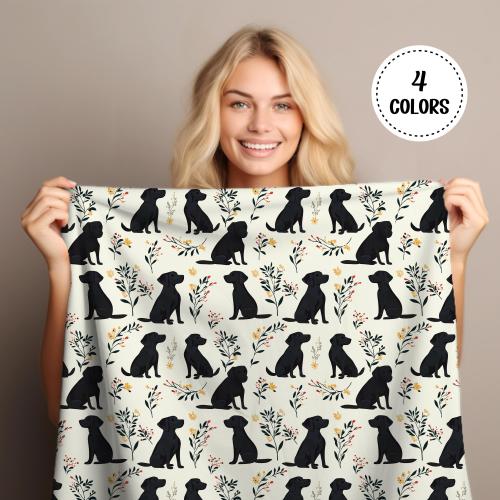 Black Labrador Botanical Blanket - Cozy Velveteen Plush Throw, Black Lab Throw, Floral Labrador Retriever Blanket, Chocolate Lab Soft Throw