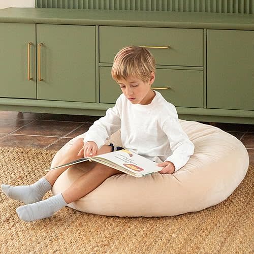 Large Floor Cushion for Kids - 32 inch Cream Round Floor Pillow for Kids Classroom, Throw, Decorative Pillow, Lounger Reading Nook