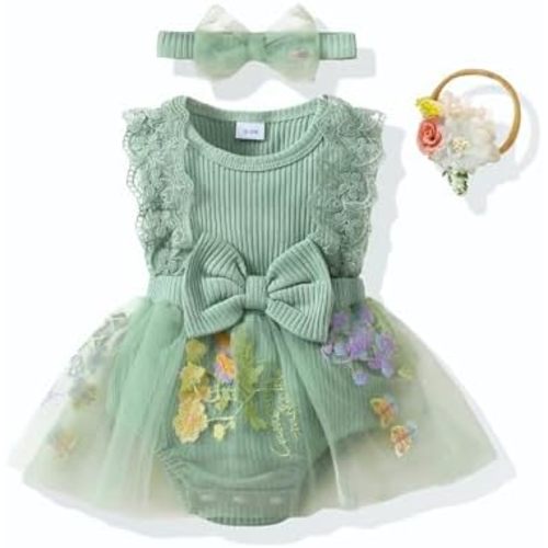 Renotemy Newborn Baby Girl Lace Romper Infant Summer Boho Flower Tulle Dress Party Gifts Newborn Photography Outfits